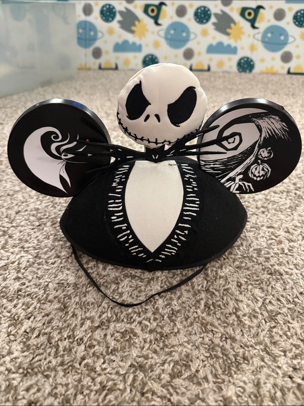 Disney Parks Black & White Jack Skellington Mouse Ears Halloween Hat